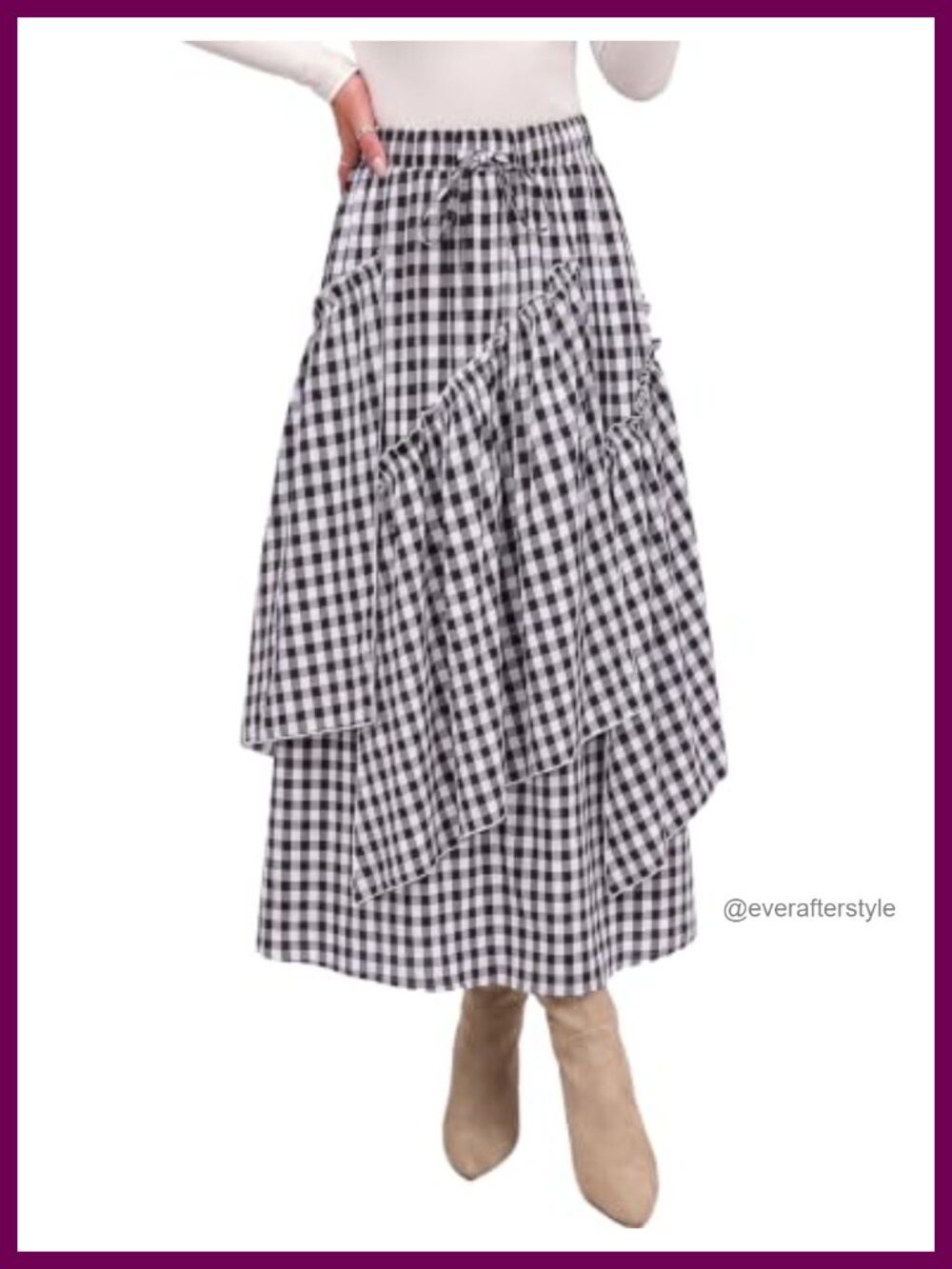 Plaid Maxi Skirt High Waisted Gingham A-Line Pockets